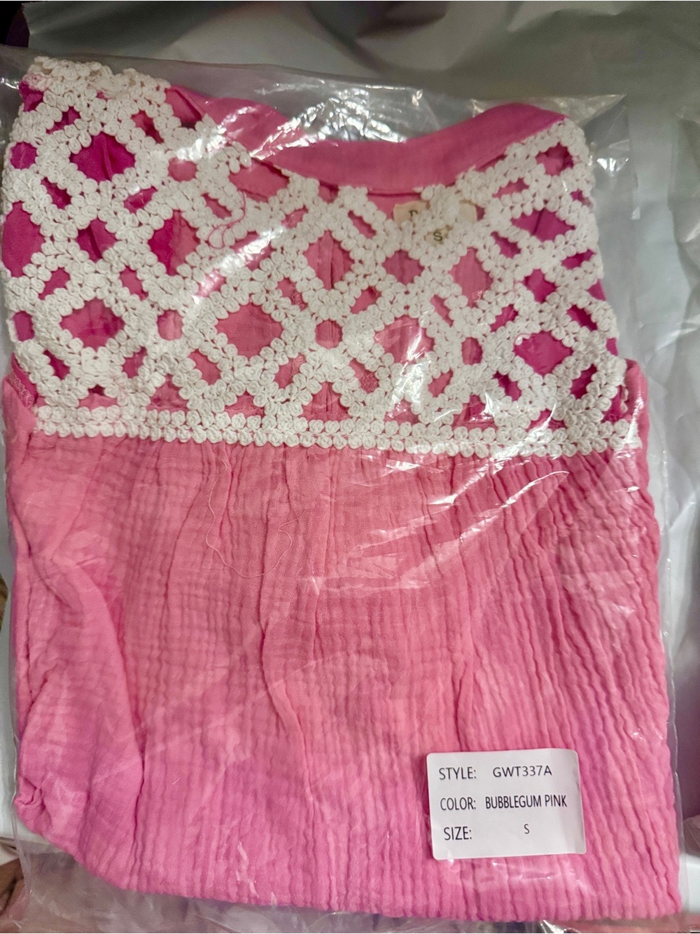 POL Pink Crochet Yoke Gauze Tank Top Sleeveless Boho Blouse Size Small NWT - Picture 8 of 8